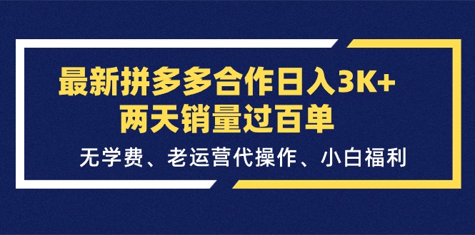 [国内电商]（11291期）最新拼多多合作日入3K+两天销量过百单，无学费、老运营代操作、小白福利