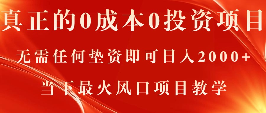 [热门给力项目]（11387期）真正的0成本0投资项目，无需任何垫资即可日入2000+，当下最火风口项目教学