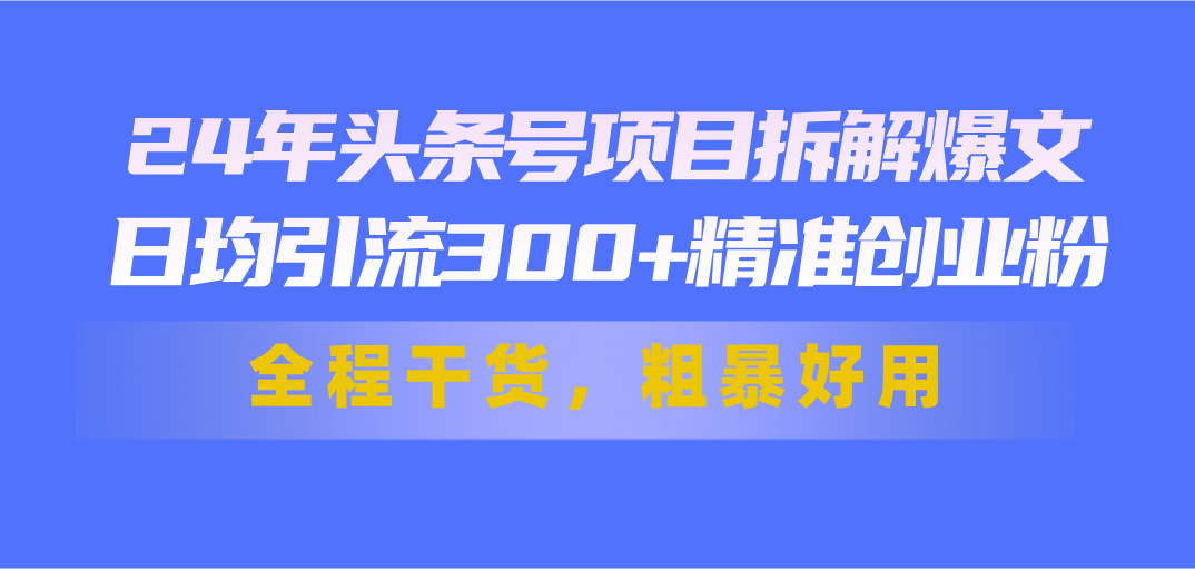 [引流-涨粉-软件]（11397期）24年头条号项目拆解爆文，日均引流300+精准创业粉，全程干货，粗暴好用