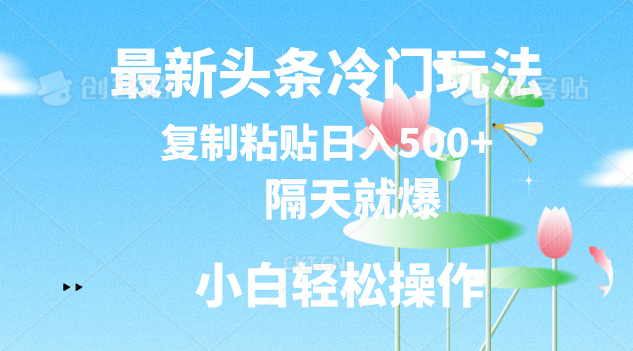 [热门给力项目]（11414期）最新头条冷门玩法，隔天就爆，复制粘贴日入500+-第1张图片-智慧创业网
