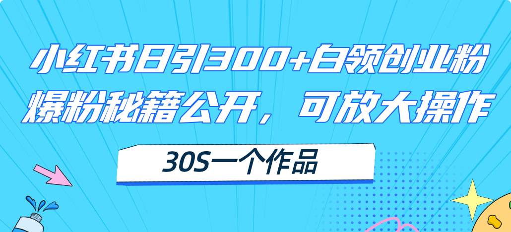 [小红书]（11692期）小红书日引300+高质白领创业粉，可放大操作，爆粉秘籍！30s一个作品