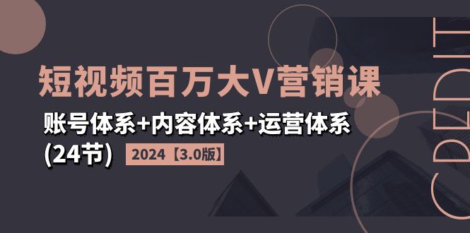 [短视频运营]（11795期）2024短视频·百万大V营销课【3.0版】账号体系+内容体系+运营体系(24节)