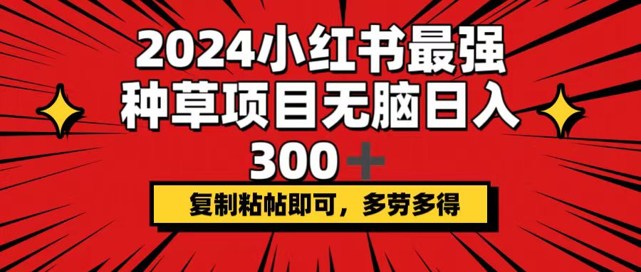 [小红书]（12336期）2024小红书最强种草项目，无脑日入300+，复制粘帖即可，多劳多得