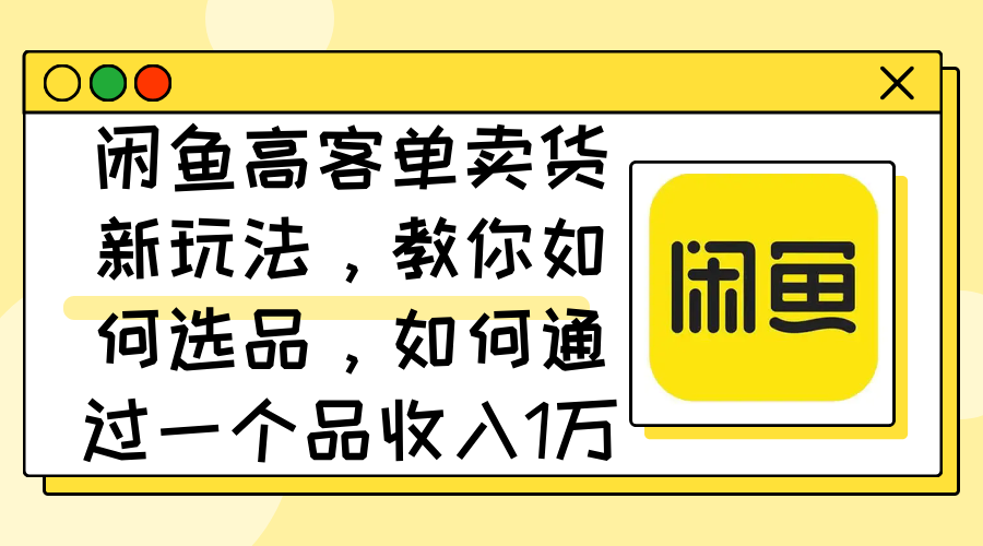 [热门给力项目]（12387期）闲鱼高客单卖货新玩法，教你如何选品，如何通过一个品收入1万+