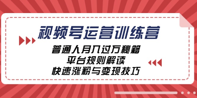 [短视频运营]（12722期）视频号运营训练营：普通人月入过万秘籍，平台规则解读，快速涨粉与变现...