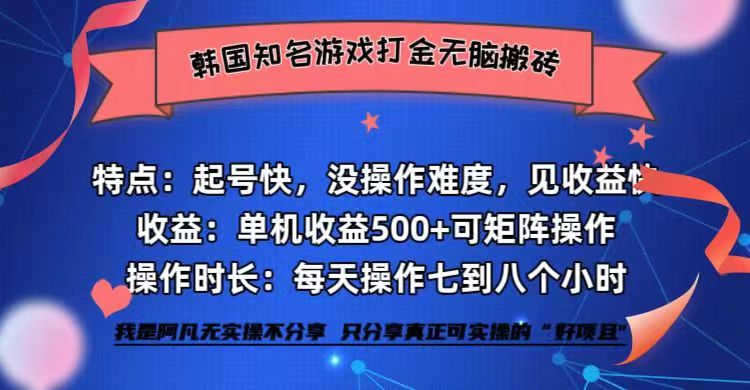 [虚拟项目]（12852期）韩国知名游戏打金无脑搬砖单机收益500+-第1张图片-智慧创业网