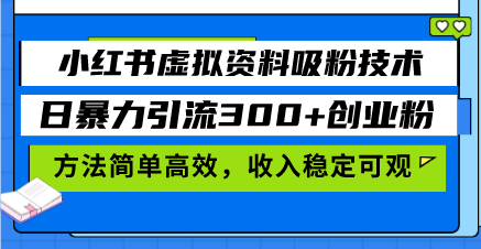 [小红书]（13345期）小红书虚拟资料吸粉技术，日暴力引流300+创业粉，方法简单高效，收入稳...