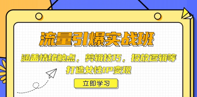 [短视频运营]（14008期）流量引爆实战班，涵盖情绪触点，剪辑技巧，投放逻辑等，打造女性IP变现