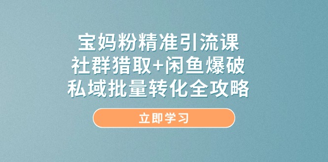 [引流-涨粉-软件]（14820期）宝妈粉精准引流课，社群猎取+闲鱼爆破，私域批量转化全攻略