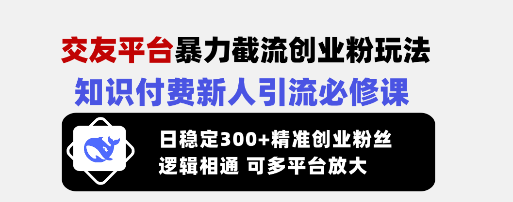 [虚拟项目]（14432期）交友平台暴力截流创业粉玩法，知识付费新人引流必修课，日稳定300+精准...