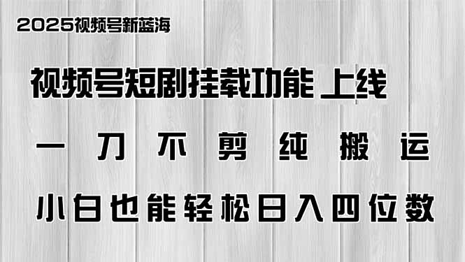 [虚拟项目]（14310期）视频号短剧挂载功能上线，一刀不剪纯搬运，小白也能轻松日入四位数