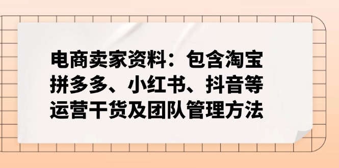 [虚拟项目]（14354期）电商卖家资料：包含淘宝、拼多多、小红书、抖音等运营干货及团队管理方法
