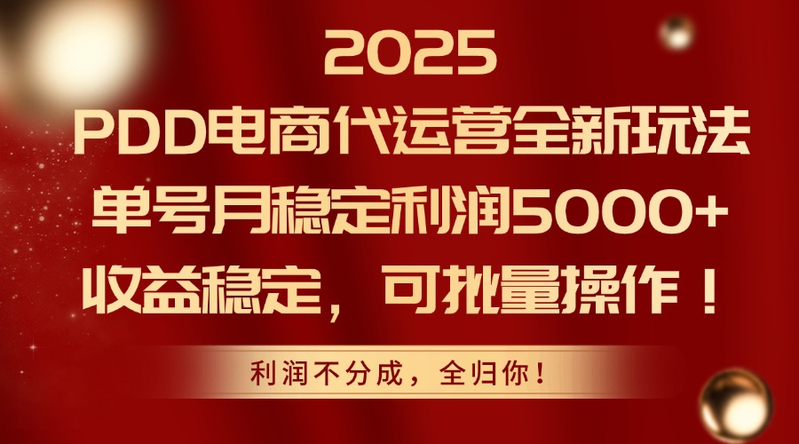 [虚拟项目]（14839期）2025PDD电商代运营全新玩法，单号月稳定利润5000+，收益稳定，可批量操作