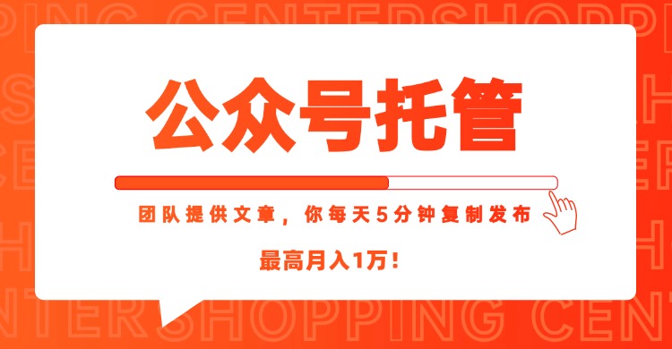 [公众号]（15109期）【公众号托管 】我提供文章，你每天５分钟复制发布，最高月入1W