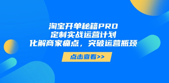[国内电商]（14642期）淘宝开单秘籍PRO，定制实战运营计划，化解商家痛点，突破运营瓶颈