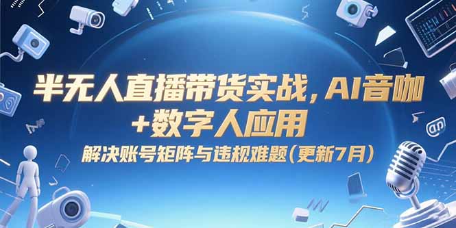 [直播玩法]（15280期）半无人直播带货实战，AI音咖+数字人应用 解决账号矩阵与违规难题(更新7月)