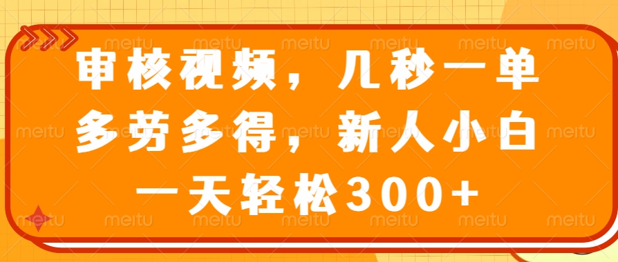 [虚拟项目]（14294期）审核视频，几秒一单，多劳多得，新人小白一天轻松300+