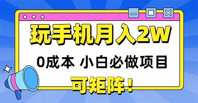 [虚拟项目]（14879期）玩玩手机月入20000+，0成本小白必做项目，可矩阵