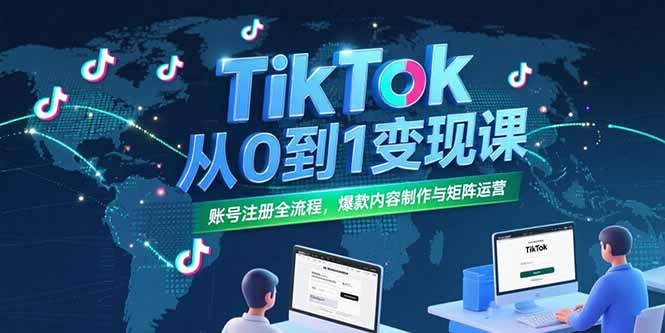 [跨境电商]（15346期）TikTok从0到1变现课，账号注册全流程，爆款内容制作与矩阵运营