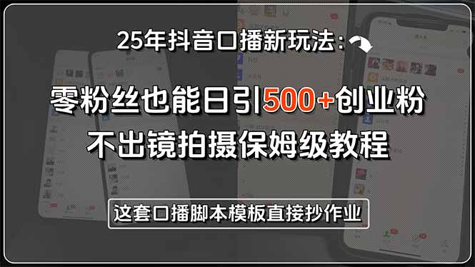 [引流-涨粉-软件]（15384期）25年抖音口播新玩法：零粉丝也能日引500+创业粉，不出镜拍摄保姆级教程...-第1张图片-智慧创业网