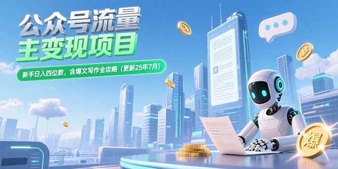 [公众号]（15412期）公众号流量主变现项目，新手日入四位数，含爆文写作全攻略(更新25年7月)