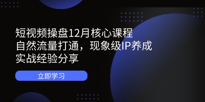 [短视频运营]（14447期）短视频操盘12月核心课程：自然流量打通，现象级IP养成，实战经验分享