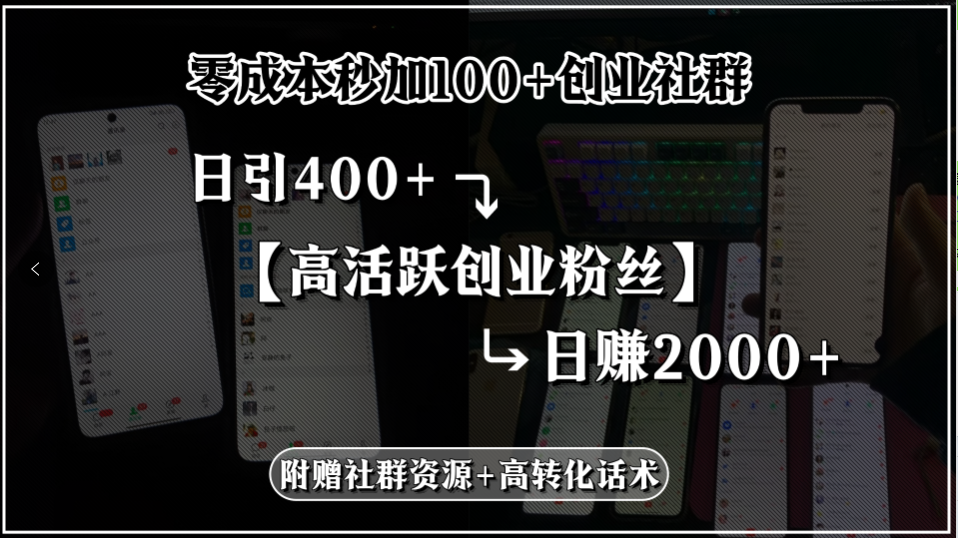 [虚拟项目]（15456期）零成本秒加100+创业社群，日引400+高活跃创业粉丝，日赚2000+，附赠社...
