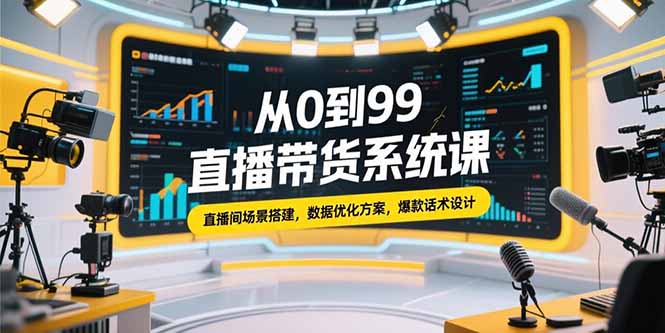[直播玩法]（15362期）从0到99直播带货系统课，直播间场景搭建，数据优化方案，爆款话术设计