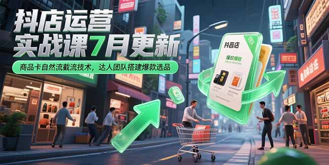 [抖音小店]（15329期）抖店运营实战课7月更新，商品卡自然流截流技术，达人团队搭建爆款选品