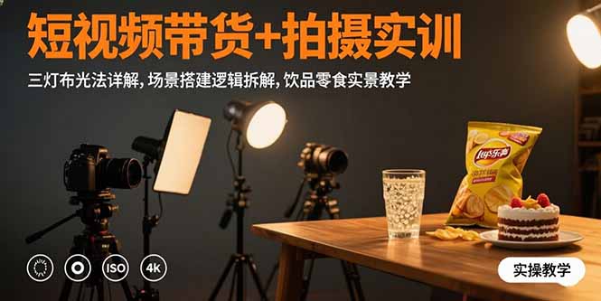 [短视频运营]（15540期）短视频带货+拍摄实训：三灯布光法详解,场景搭建逻辑拆解,饮品零食实景教学-第1张图片-智慧创业网