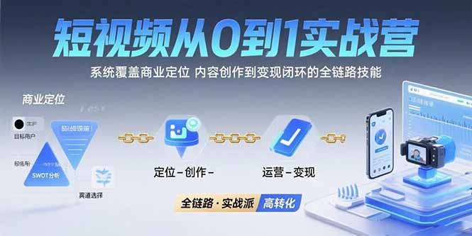 [短视频运营]（15570期）短视频从0到1的实战营：系统覆盖商业定位,内容创作到变现闭环的全链路技能