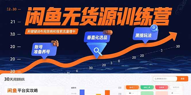 [无货源]（15698期）闲鱼无货源训练营：账号准备养号/垂直化选品/黑搜玩法，0基础30天盈利指南
