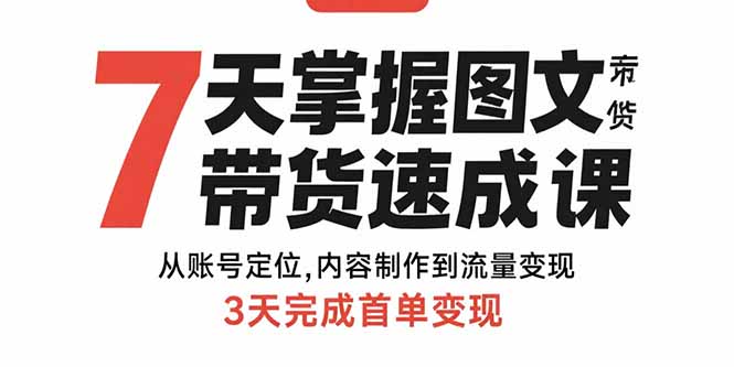 [短视频运营]（15731期）7天掌握图文带货速成课：从账号定位,内容制作到流量变现,3天完成首单变现