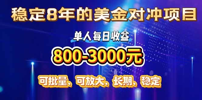 [虚拟项目]（15782期）稳定8年的美金对冲创业项目，单人每日收益800-3000，小众暴力项目