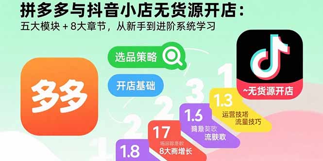 [抖音小店]（15805期）拼多多与抖音小店无货源开店：五大模块+8大章节，从新手到进阶系统学习-第1张图片-智慧创业网