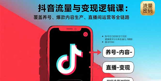 [短视频运营]（15824期）抖音流量与变现逻辑课：覆盖养号、爆款内容生产、直播间运营等全链路
