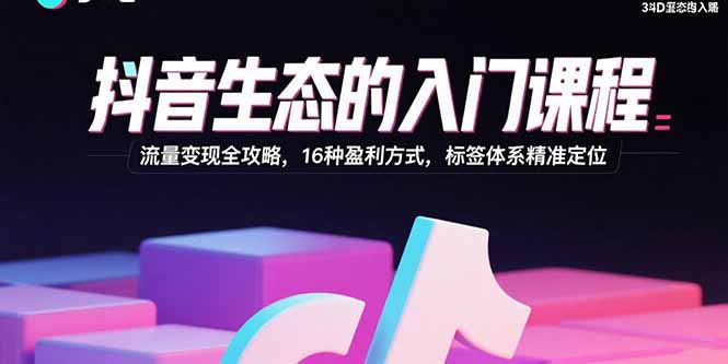 [短视频运营]（15856期）抖音生态的入门课程：流量变现全攻略，16种盈利方式，标签体系精准定位