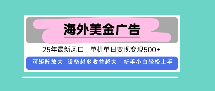 [虚拟项目]（15902期）最新海外广告美金，全自动挂机，单机单日500+，可矩阵放大，新手小白轻...