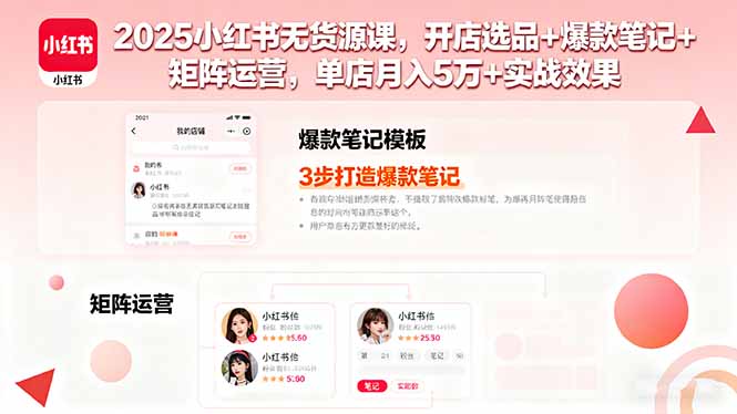 [小红书]（16024期）2025小红书无货源课，开店选品+爆款笔记+矩阵运营，单店月入5万+实战效果