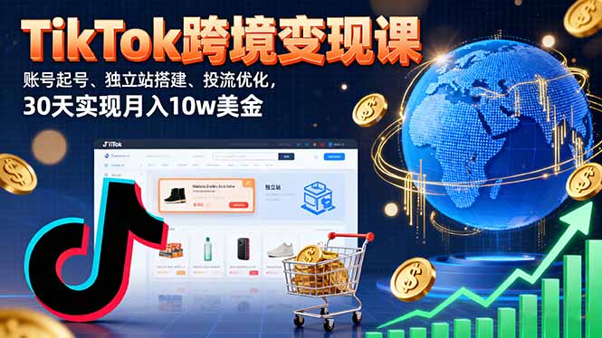 [跨境电商]（16034期）TikTok跨境变现课：账号起号、独立站搭建、投流优化，30天实现月入10w美金