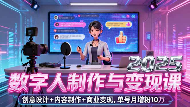 [人工智能]（16032期）2025数字人制作与变现课，创意设计+内容制作+商业变现，单号月增粉10万+-第1张图片-智慧创业网
