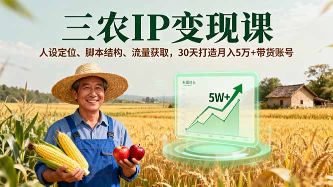 [短视频运营]（16044期）三农IP变现课，人设定位、脚本结构、流量获取，30天打造月入5万+带货账号