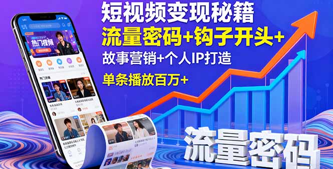 [短视频运营]（16079期）短视频变现秘籍，流量密码+钩子开头+故事营销+个人IP打造，单条播放百万+