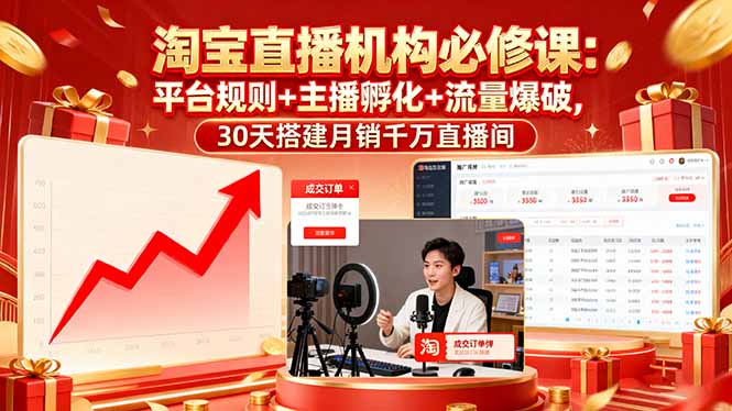 [直播玩法]（16087期）淘宝直播机构必修课：平台规则/主播孵化/流量爆破,30天搭建月销千万直播间