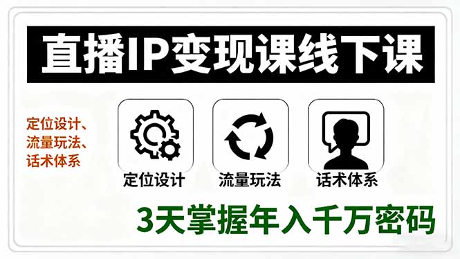 [直播玩法]（16065期）直播IP变现课线下课，定位设计、流量玩法、话术体系，3天掌握年入千万密码