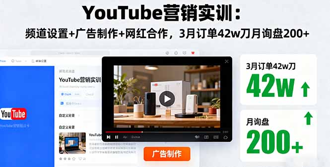 [跨境电商]（16107期）YouTube营销实训：频道设置+广告制作+网红合作，3月订单42w刀月询盘200+