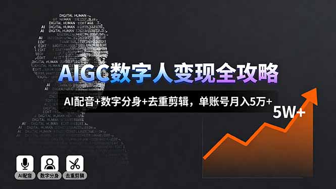 [人工智能]（16143期）AIGC数字人变现全攻略，AI配音+数字分身+去重剪辑，单账号月入5万+