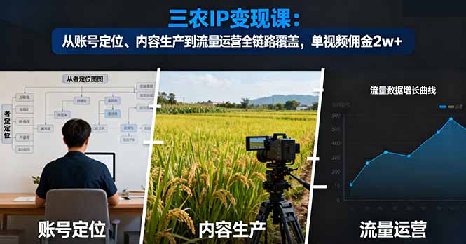 [短视频运营]（16229期）三农IP变现课：从账号定位、内容生产到流量运营全链路覆盖，单视频佣金2w+
