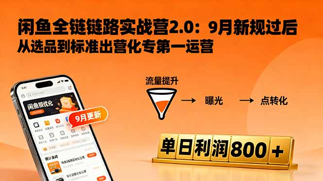 [无货源]（16265期）闲鱼变现课3.0：掌握链接优化、流量提升、商业变现，单日利润800+-第1张图片-智慧创业网