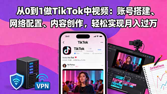 [跨境电商]（16461期）从0到1做TikTok中视频：账号搭建、网络配置、内容创作，轻松实现月入过万